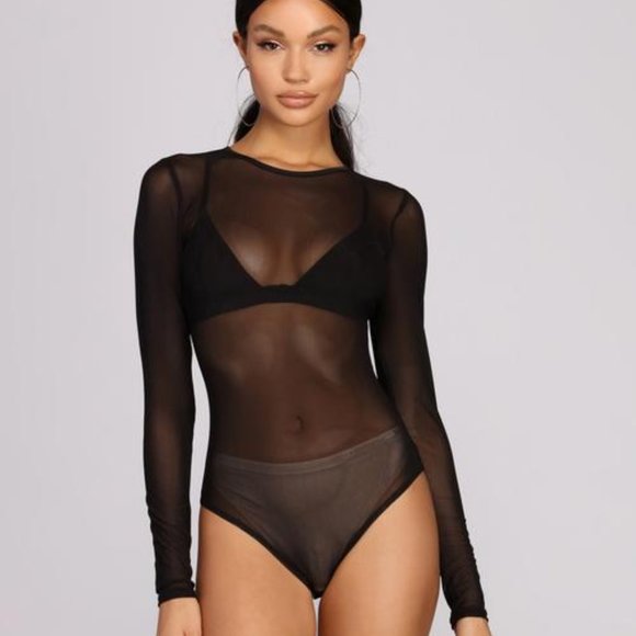 Windsor | Tops | Windsor Mesh Bodysuit Black Size Xs Loves A Mesh Bodysuit  Long Sleeve | Poshmark